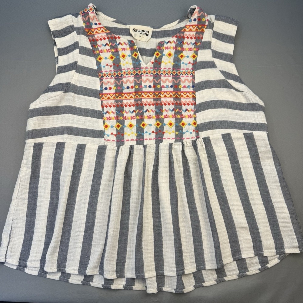 Savanna Jane Top Women's Size 1X Striped Embroidered Boho Tunic Western